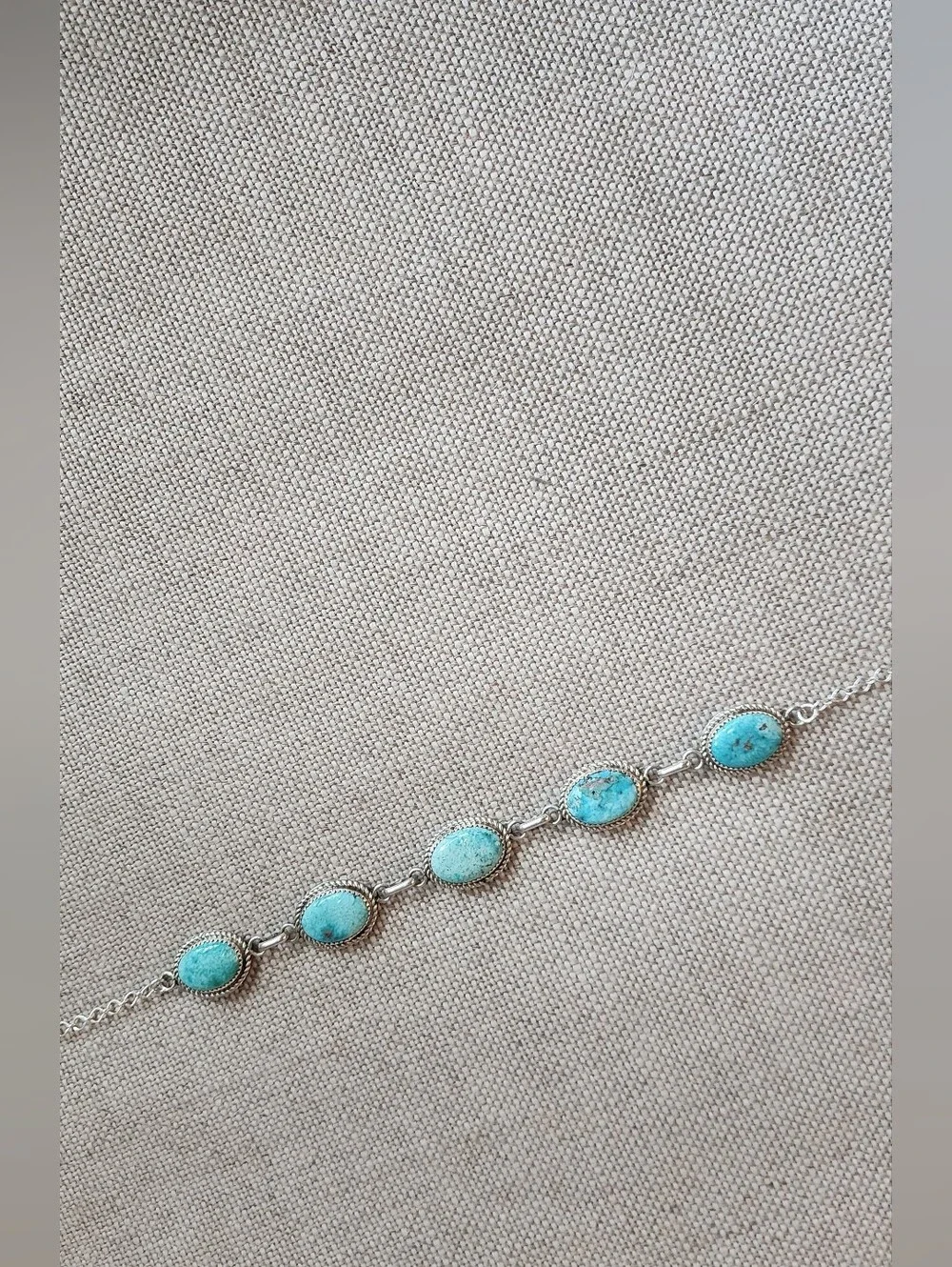 Whitewater Turquoise Sterling Choker Necklace By Navajo Artist Signed & Stamped